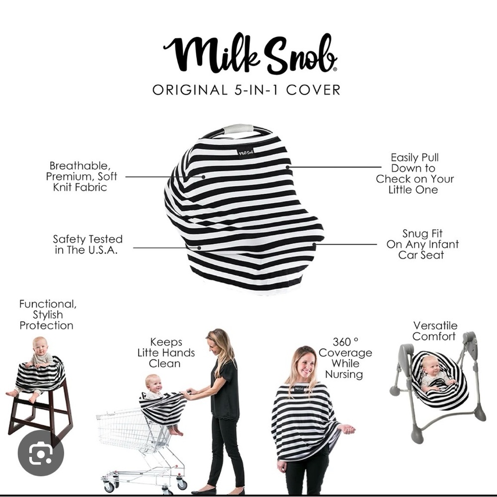 Gray and White Striped 5 in 1 car seat/nursing cover up, many ways to use.